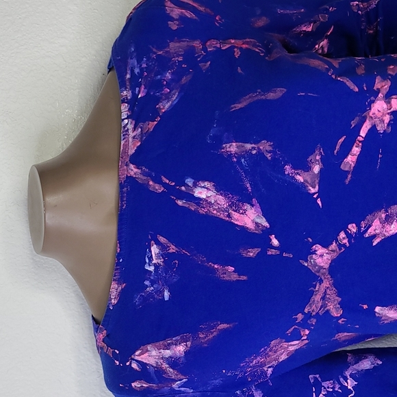 Merona T-shirt Top Size Large 3/4 Sleeves Royal Blue Neon Pink Tie Dye Casual - Picture 3 of 7